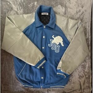 Jackson State University JSU Varsity Jacket Blue Grey Letterman Tiger HBCU Mens